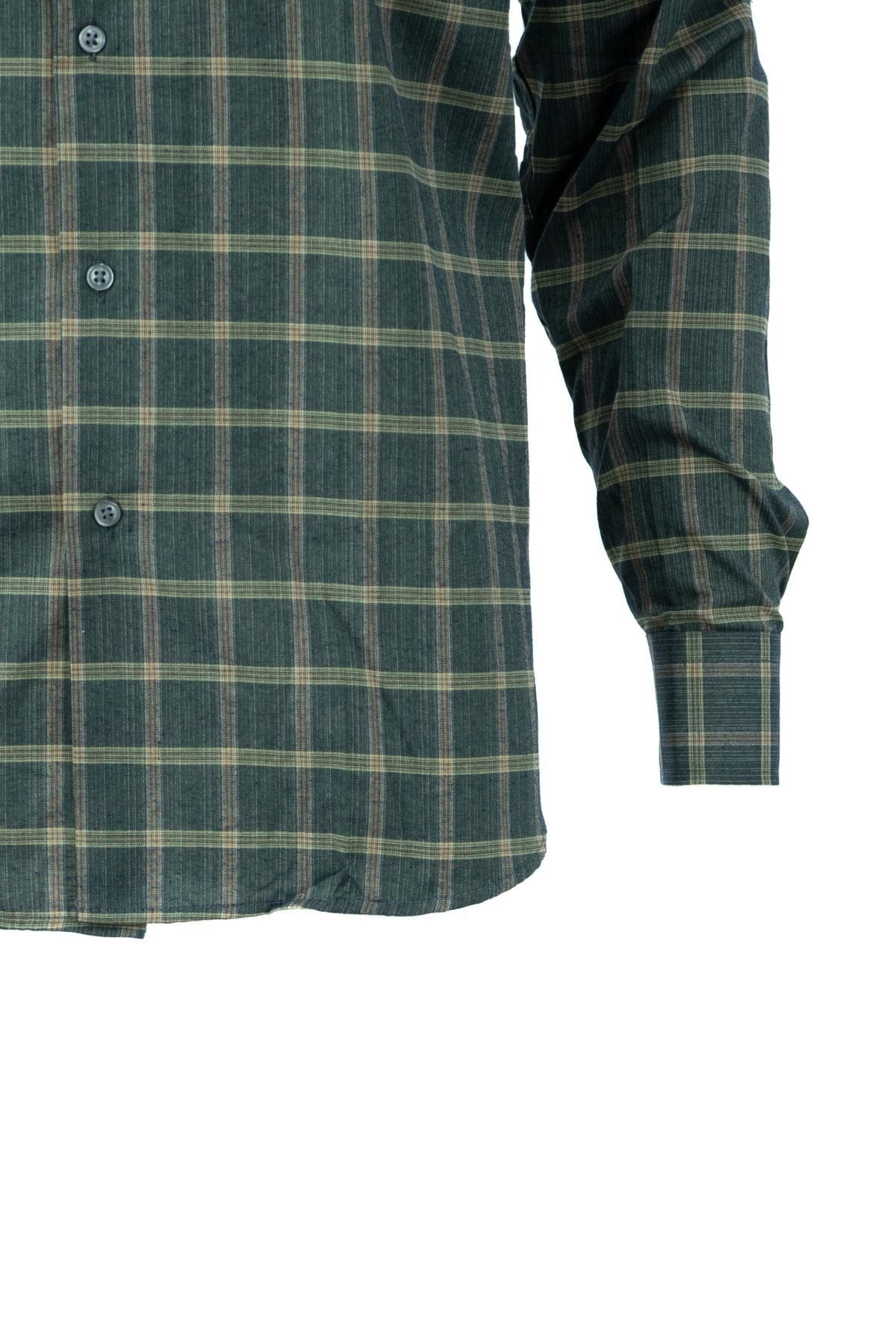 Erkek Kare Desenli Uzun Kol Tam Kalıp Rahat Kesim Cepli Yakası Düğmeli Pamuklu Klasik Gömlek